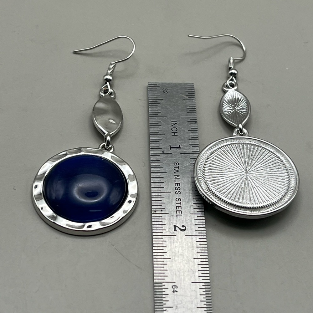 Elegant Silver Tone and Blue Dangle Earrings- Glam Statement - Picture 3 of 3